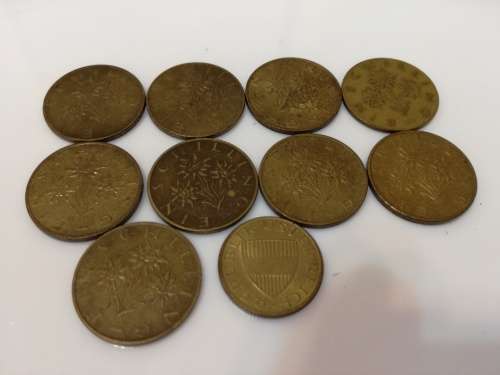 9x Austrian 1 Shilling Coins + 1x 50 Groschen